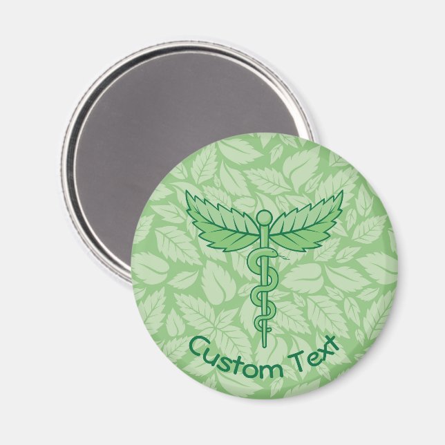 Caduceus med Löv bakgrundsmagnet Magnet (Front/Back)