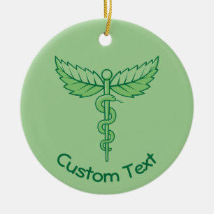 Caduceus med Löv Ceramic Ornament