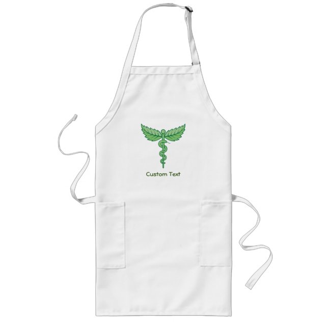 Caduceus med Löv Long Apron Långt Förkläde (Framsidan)