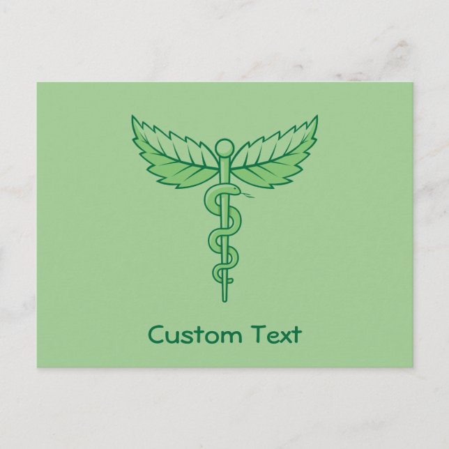 Caduceus med löv vykort (Framsida)