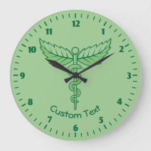 Caduceus med Löv Wall Clock Stor Klocka