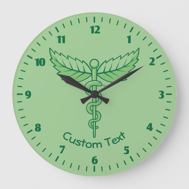 Caduceus med Löv Wall Clock Stor Klocka (Framsida)