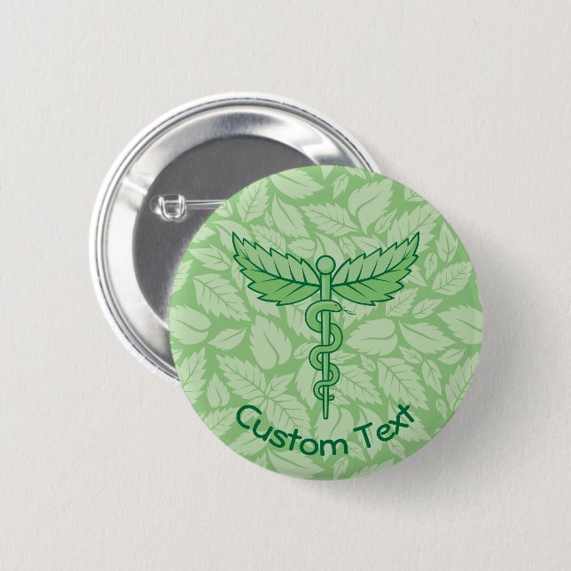 Caduceus med Lövs bakgrundsknapp Knapp (Framsida & baksida)