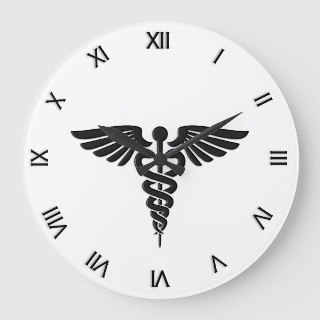 Caduceus Medical Insignia Roman Numerals Stor Klocka (Framsida)