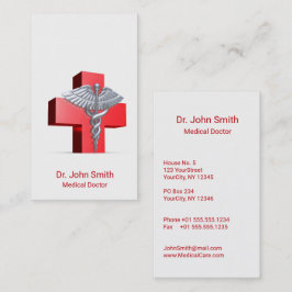 Caduceus Medical Silver 3D Kor Red Visitkort