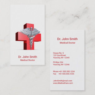 Caduceus Medical Silver 3D Kor Red Visitkort