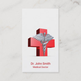 Caduceus Medical Silver 3D Kor Red Visitkort