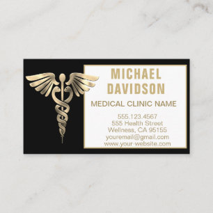 Caduceus Medical Symbol - Guld, Black, White Busin Visitkort