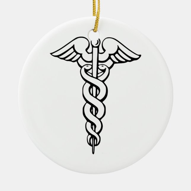 Caduceus Medical Symbol Julgransprydnad Keramik (Framsidan)