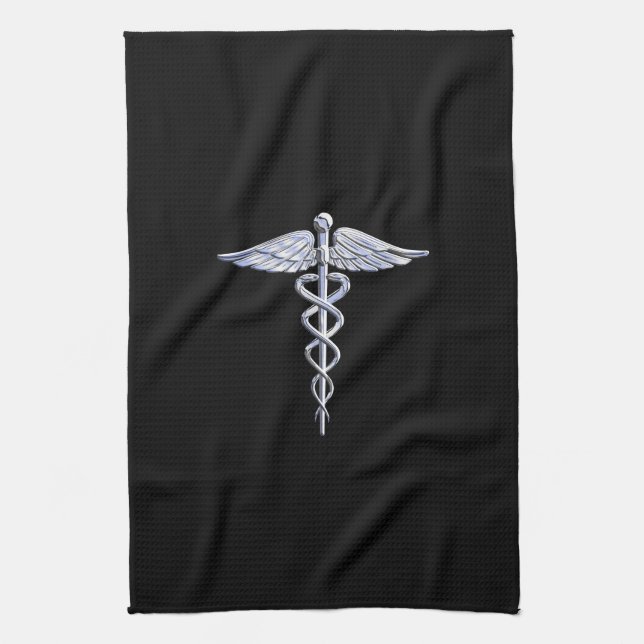 Caduceus Medical Symbol på Black Kökshandduk (Vertikal)