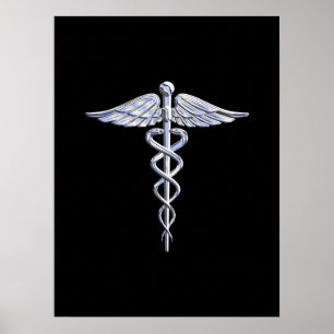 Caduceus Medical Symbol på Black Poster