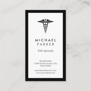 Caduceus Medical Symbol - Retro Black and White Visitkort