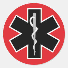 Caduceus Medical Symbol (Röd vit svart) Runt Klistermärke