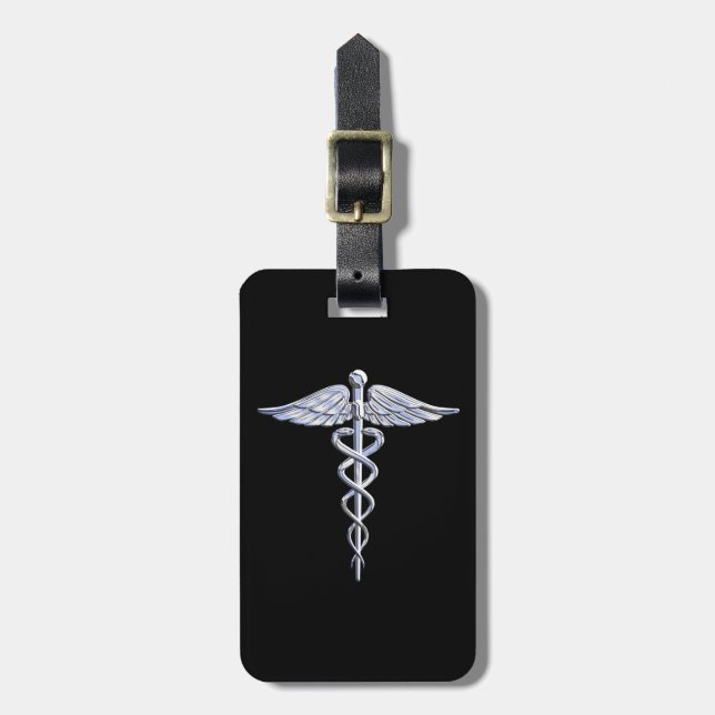 Caduceus Medicinsk symbol på svart Bagagebricka (Vertikal Framsida)