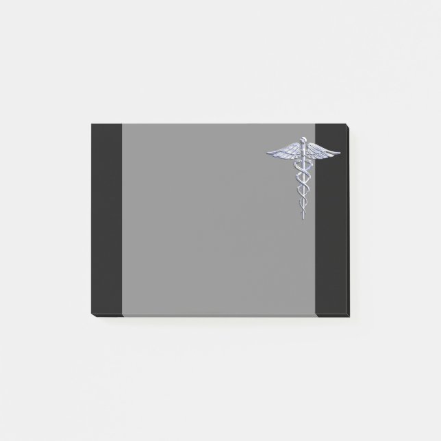 Caduceus Medicinsk symbol på svart Post-it Block (Framsida)