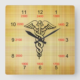 Caduceus militär Time Wall Clock Fyrkantig Klocka
