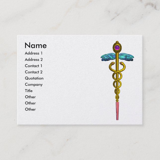 CADUCEUS, pappra pärlor, ametyst guld Visitkort (Framsida)