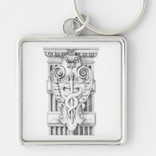 CADUCEUS Premium Square-nyckelkedja Fyrkantig Silverfärgad Nyckelring