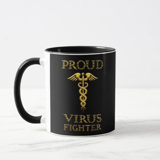 Caduceus Proud Virus Fighter Gult on Black Mugg (Vänster)