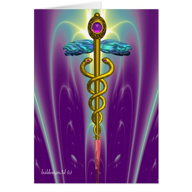 CADUCEUS, pulant guld amethyst Violet Fuchsia Hälsningskort (Framsidan)