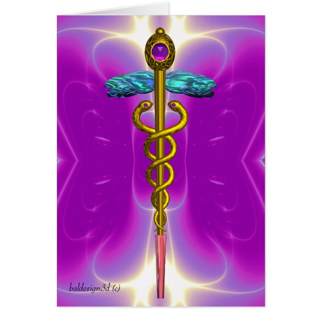 CADUCEUS, pulant guld amethyst Violet Fuchsia Hälsningskort (Framsidan)