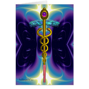 CADUCEUS, pulant guld ametyst Blue Lila Hälsningskort