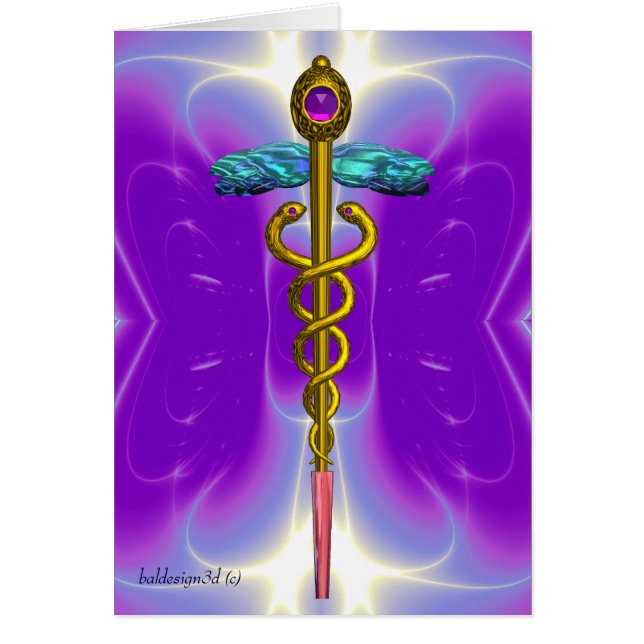 CADUCEUS, pulant guld ametyst Violet Lila Hälsningskort (Framsidan)