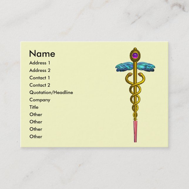 CADUCEUS, pulant guld ametyst Visitkort (Framsida)