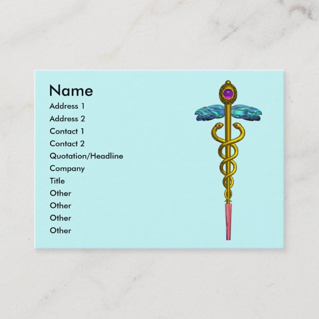 CADUCEUS, pulant guld ametyst Visitkort (Framsida)