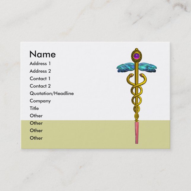 CADUCEUS, pulant guld ametyst Visitkort (Framsida)