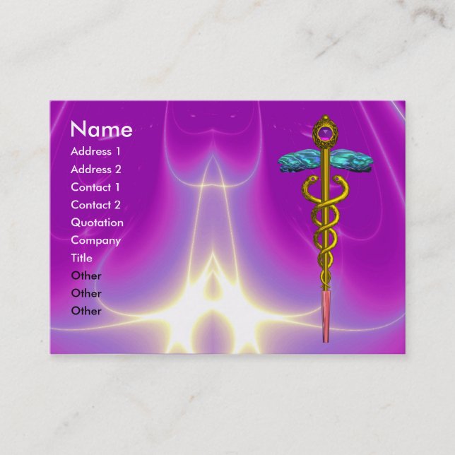 CADUCEUS, pulant guld ametyst Visitkort (Framsida)