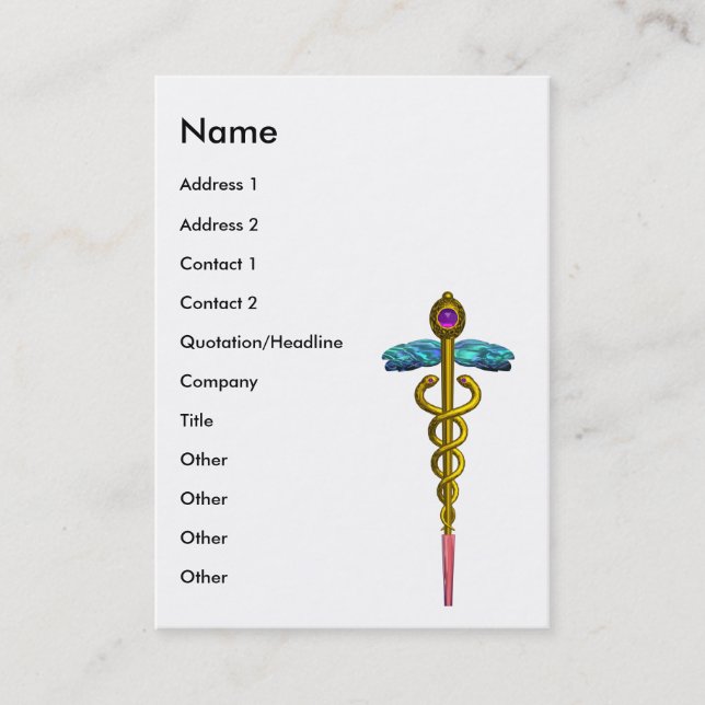 CADUCEUS, pulant guld ametyst Visitkort (Framsida)