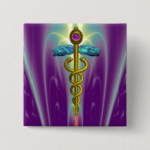 CADUCEUS, pulserande guld ametyst Knapp