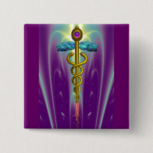 CADUCEUS, pulserande guld ametyst Knapp