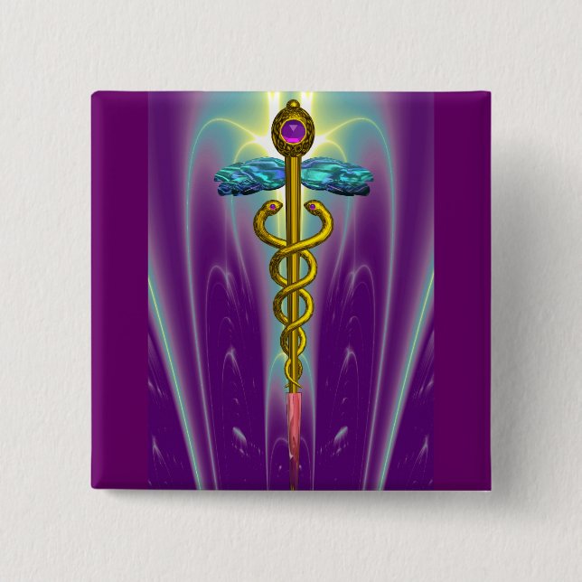 CADUCEUS, pulserande guld ametyst Knapp (Framsida)