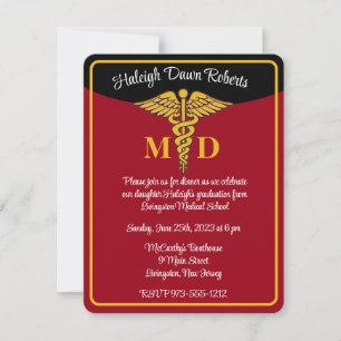 Caduceus Red/Guld/Black Medical School Studenten Inbjudningar