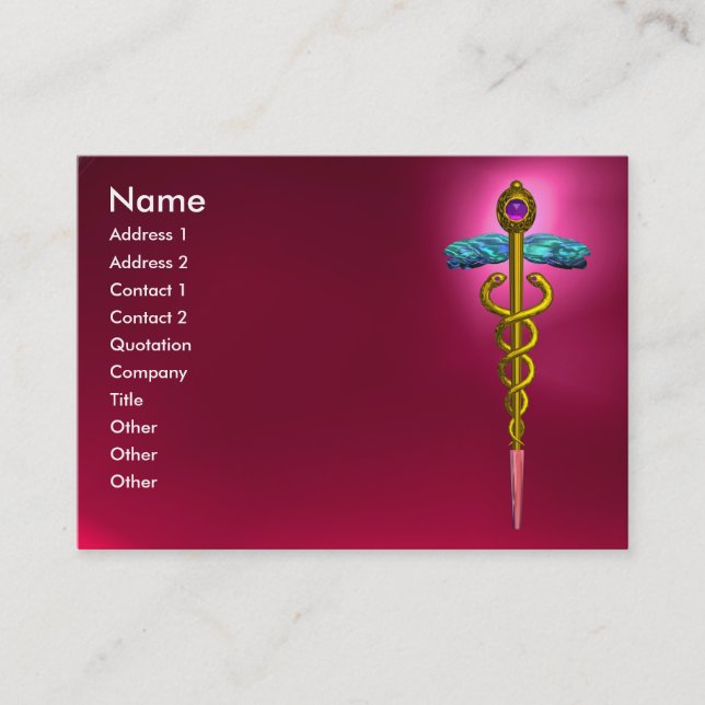 CADUCEUS, RED RUBY vibrant amethyst rosa,fuchsia Visitkort (Framsida)