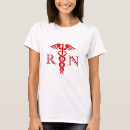 Caduceus Registrated Nurse Red on White T Shirt