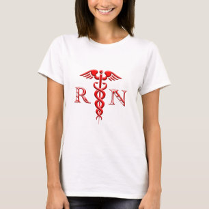 Caduceus Registrated Nurse Red on White T Shirt