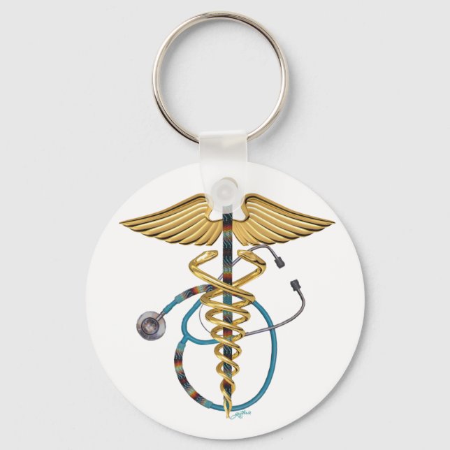 Caduceus & Stethoscope Nyckelring (Framsida)