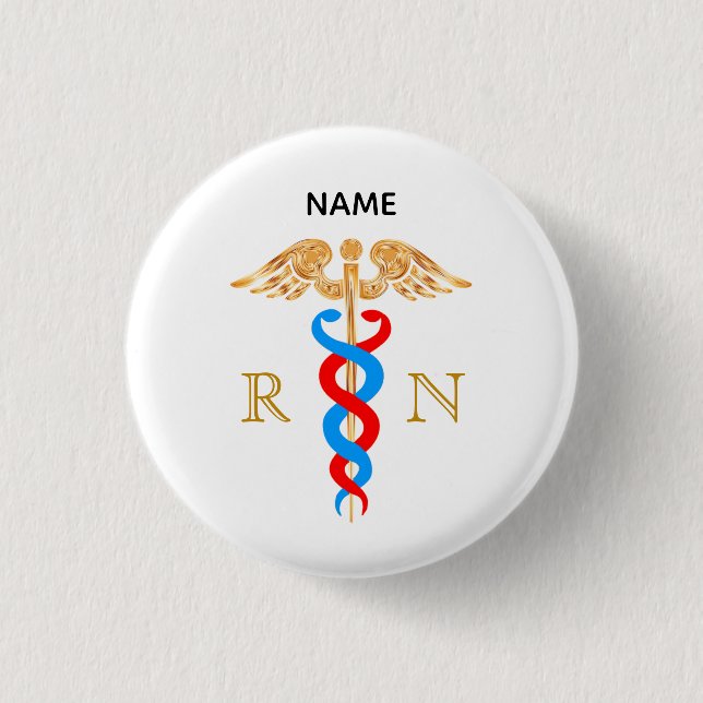 Caduceus Symbol & Registered Nurse Monogram Knapp (Framsida)