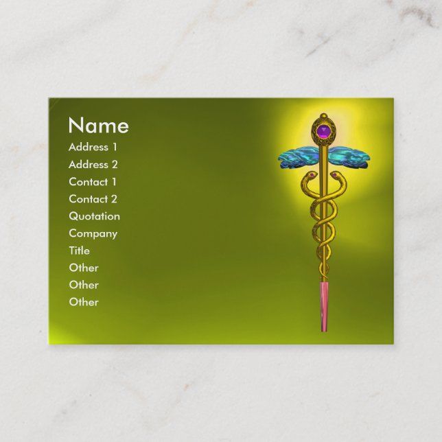 CADUCEUS, TOPAZ GULT vibrant guld ametyst Visitkort (Framsida)