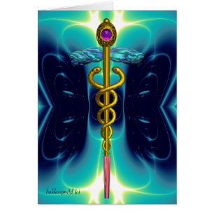 CADUCEUS, vibrant guld ametyst Blue Turquase Hälsningskort