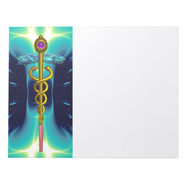 CADUCEUS, vibrant guld ametyst teal blue, vit Anteckningsblock (Framsida)
