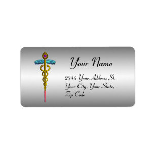 CADUCEUS, vibrant guld metyst,platinum metallisk Adressetikett