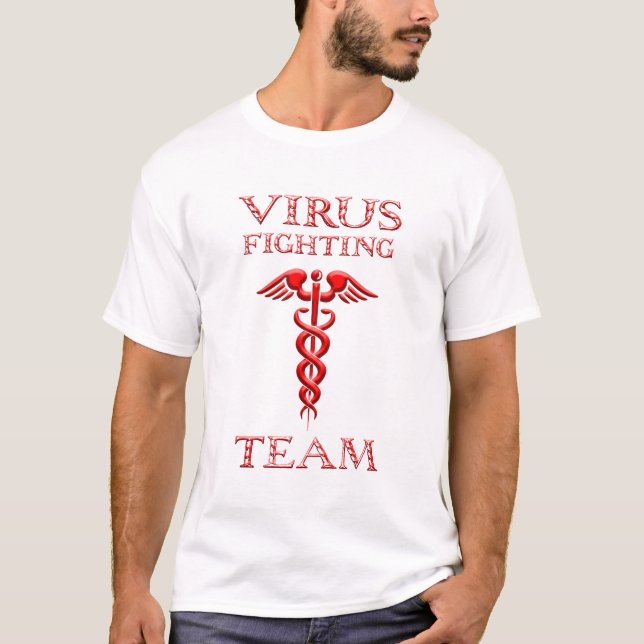 Caduceus Virus Fighing Team Red on White T Shirt (Framsida)