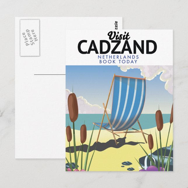 Cadzand Nederländerna strand reseinformation affis Vykort (Fram/baksida)