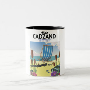 Cadzand Netherlands-reseaffisch på stranden Två-Tonad Mugg