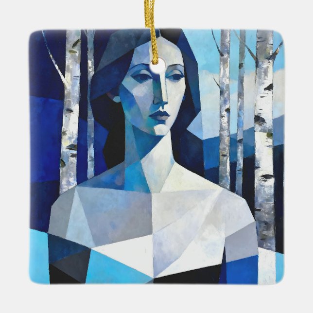 "Caeliths" Pose – En Abstrakt Porträtt Julgransprydnad Keramik (Framsida)