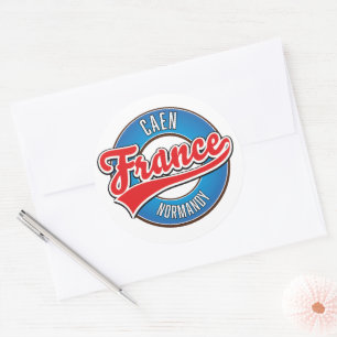 Caen Normandie Frankrike retro logotyp Runt Klistermärke